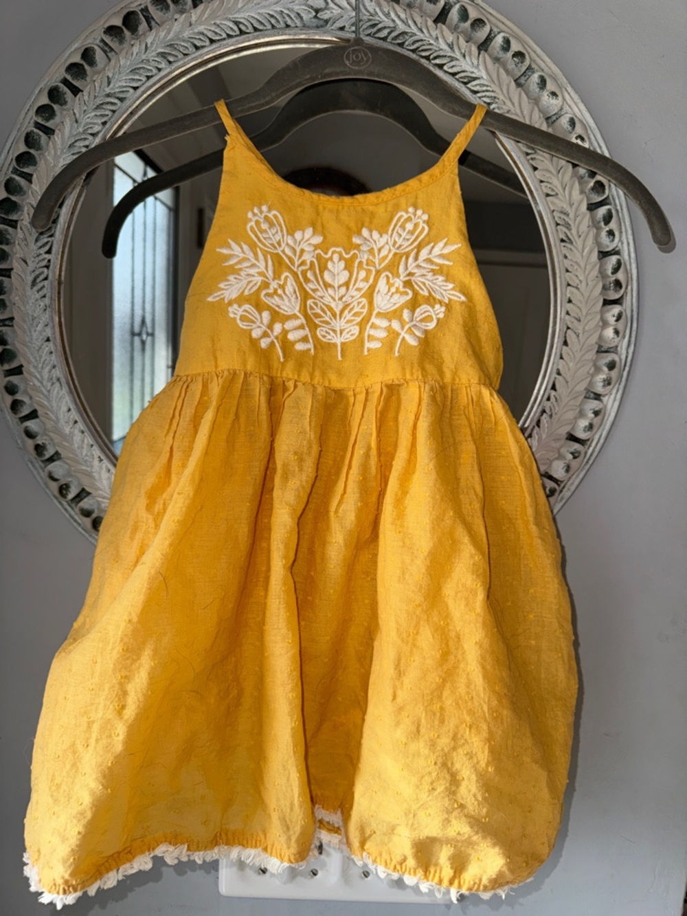 Yellow Embroidered Halter Dress for Kids